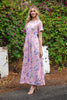 SHORT SLEEVE FLORAL ELASTIC WAIST MAXI DRESS