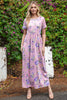 SHORT SLEEVE FLORAL ELASTIC WAIST MAXI DRESS