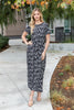 SHORT SLEEVE ANIMAL PRINT ELASTIC WAIST MAXI DRESS