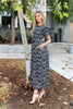 SHORT SLEEVE ANIMAL PRINT ELASTIC WAIST MAXI DRESS