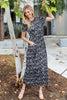 SHORT SLEEVE ANIMAL PRINT ELASTIC WAIST MAXI DRESS