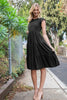 SWISS DOT RUFFLE CAP SLEEVE TIERED DRESS