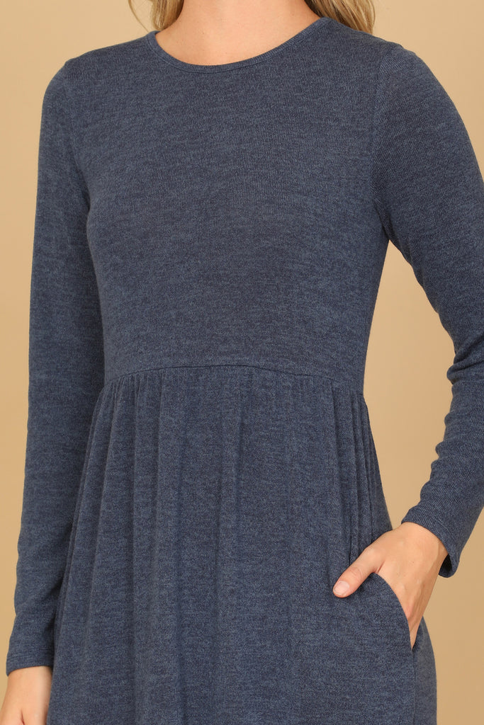 LONG SLEEVE ROUND NECK CHAMBRAY TIERED DRESS