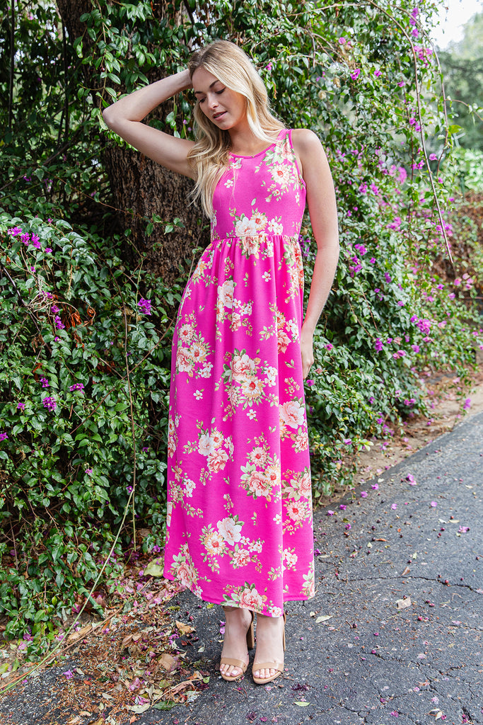 FLORAL SLEEVELESS MAXI DRESS