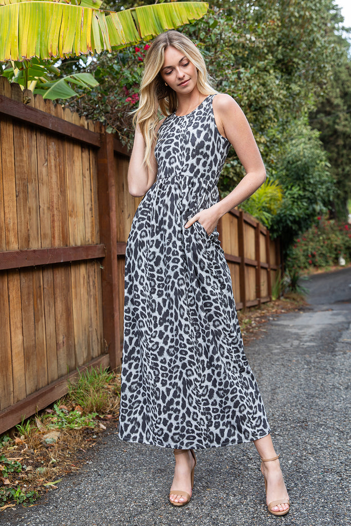 ANIMAL PRINT SLEEVELESS MAXI DRESS