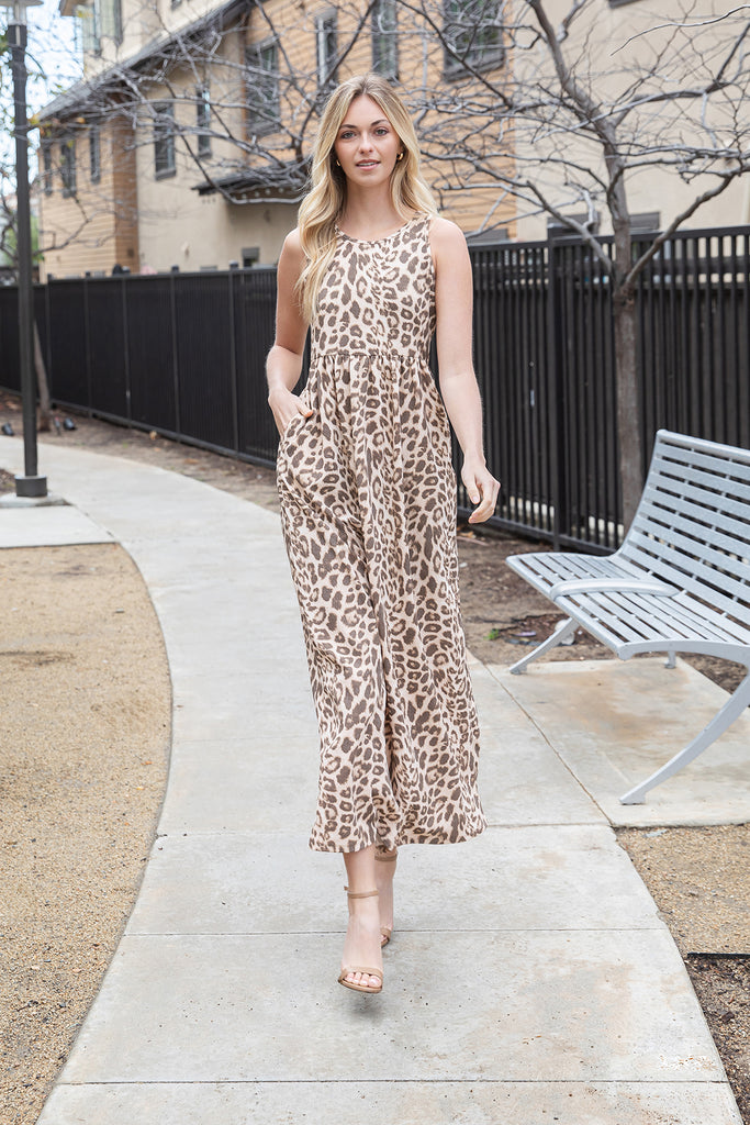 ANIMAL PRINT SLEEVELESS MAXI DRESS