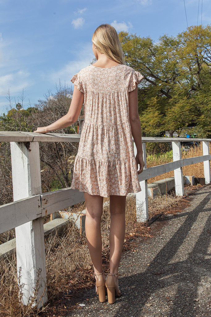 FLORAL RUFFLE SLEEVE TIERED MINI DRESS