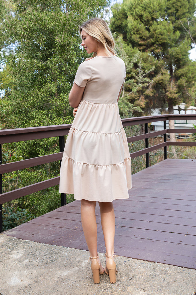 SHORT SLEEVE SOLID TIERED DRESS