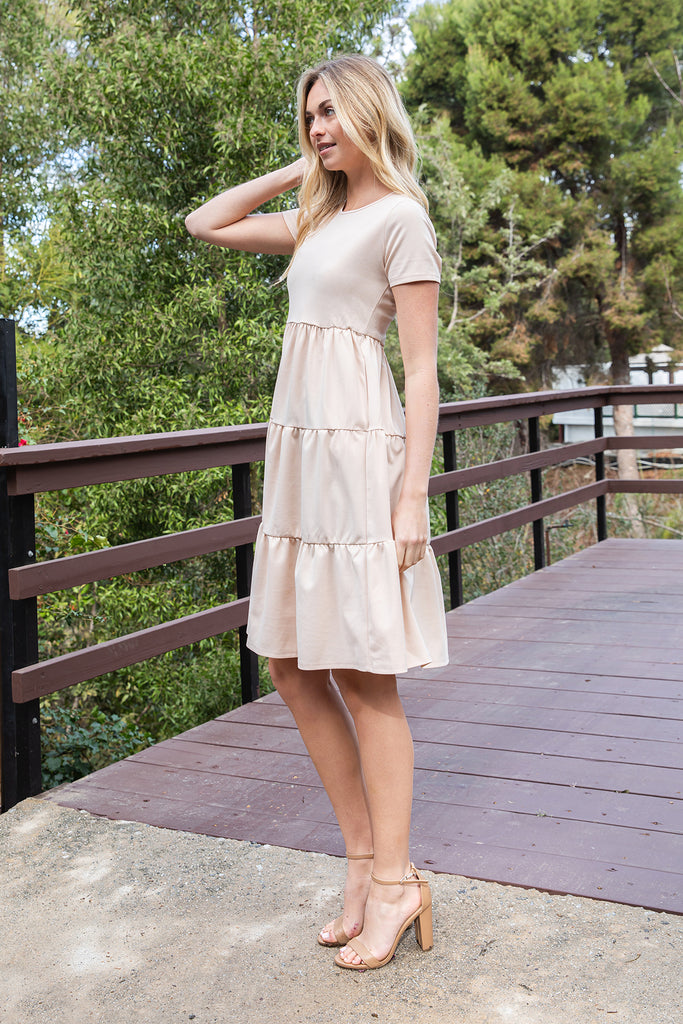 SHORT SLEEVE SOLID TIERED DRESS