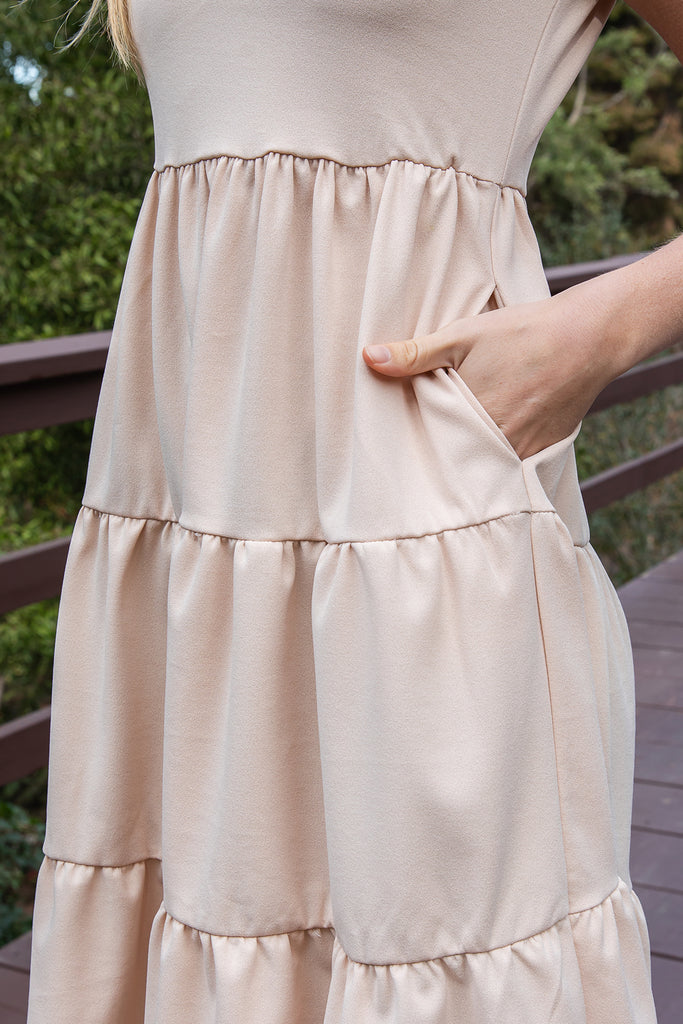 SHORT SLEEVE SOLID TIERED DRESS