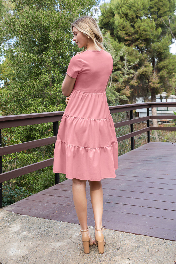 SHORT SLEEVE SOLID TIERED DRESS