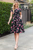 FLORAL SHORT SLEEVE A-LINE TIERED DRESS