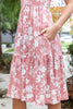 SHORT SLEEVE FLORAL KNEE LENGTH TIERED DRESS