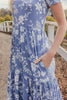 SHORT SLEEVE FLORAL KNEE LENGTH TIERED DRESS