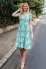 SHORT SLEEVE FLORAL KNEE LENGTH TIERED DRESS