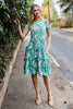 SHORT SLEEVE FLORAL KNEE LENGTH TIERED DRESS