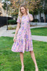 SHORT SLEEVE FLORAL KNEE LENGTH TIERED DRESS