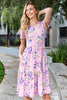 SHORT SLEEVE FLORAL KNEE LENGTH TIERED DRESS