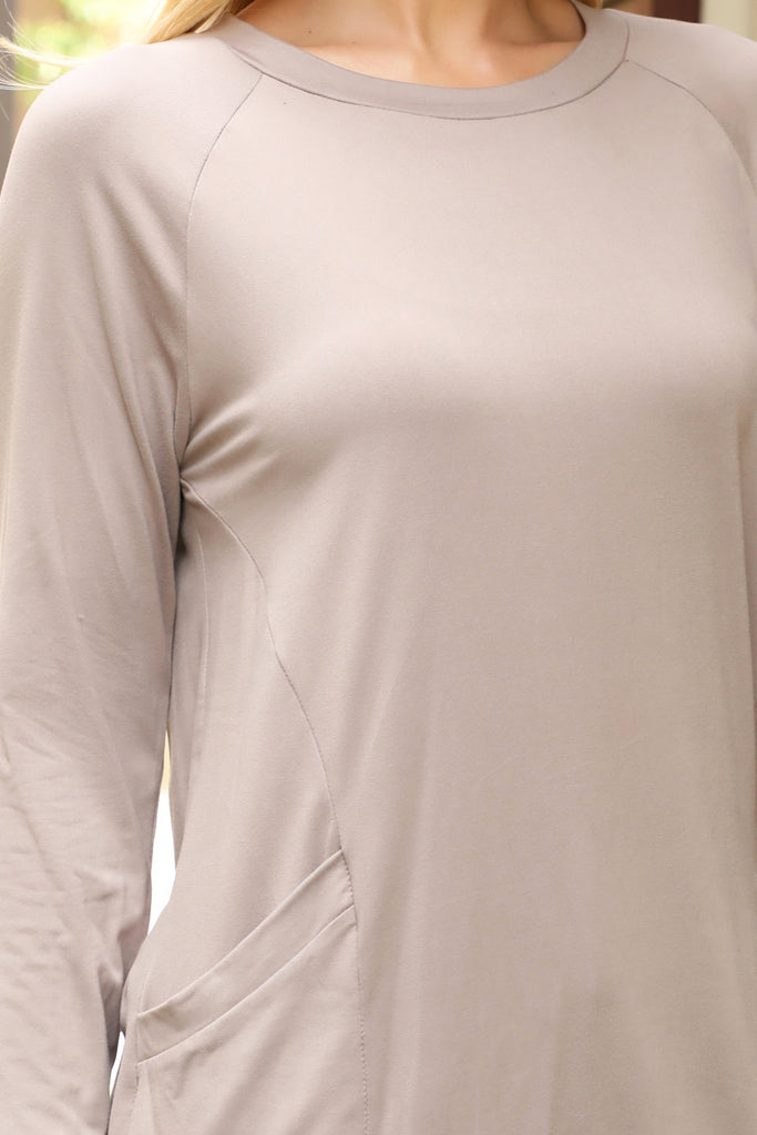 Solid Long Sleeve Front Pocket Top