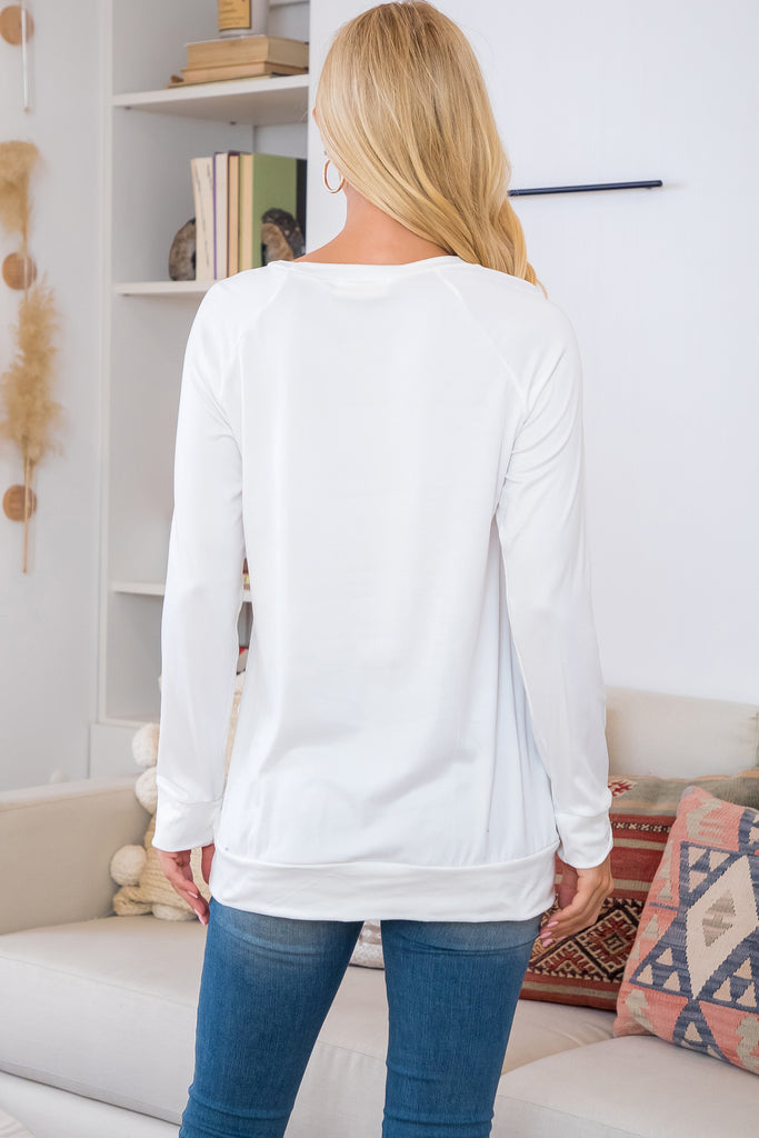 Solid Long Sleeve Front Pocket Top