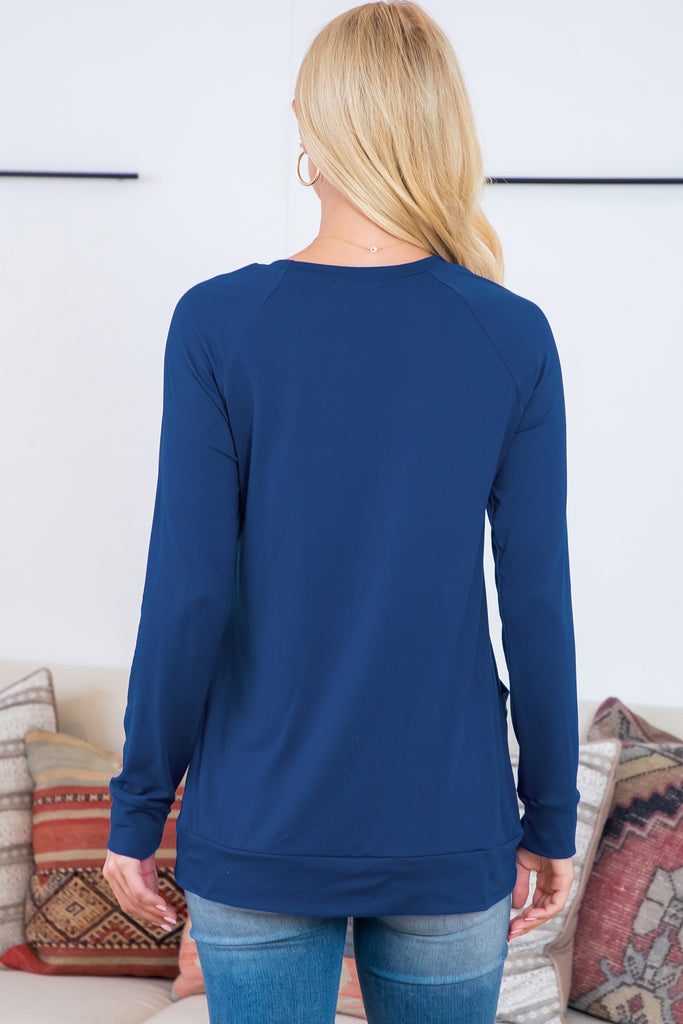 Solid Long Sleeve Front Pocket Top