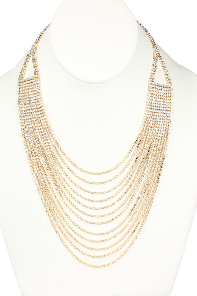 RHINESTONE 12 ROW LAYERED NECKLACE