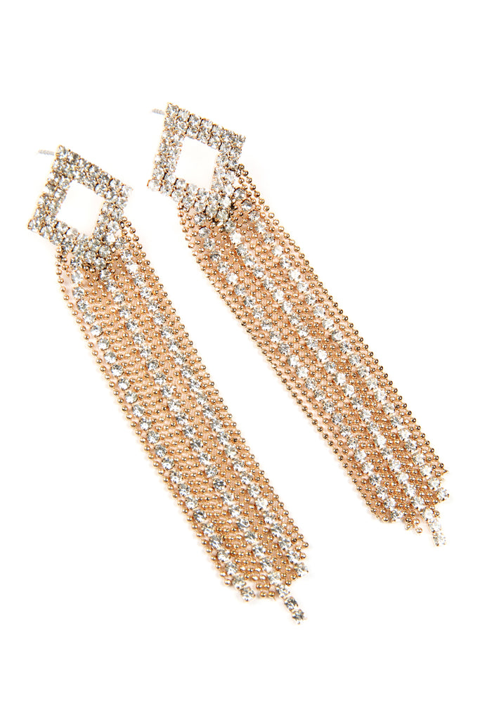 25601 - 2-LINE RHINESTONE RHOMBUS FRINGE EARRINGS