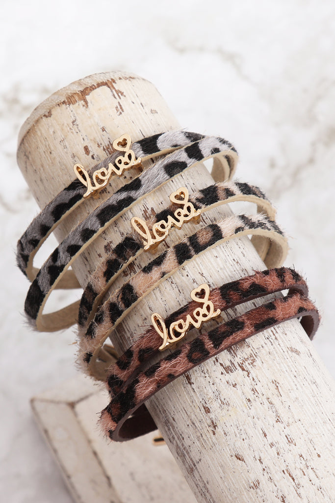 CBA091LO - "LOVE" ANIMAL SKIN WRAP BRACELET