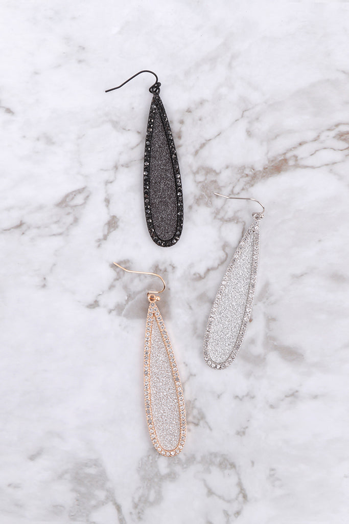 LONG TEARDROP GLITTER WITH PAVE EARRINGS