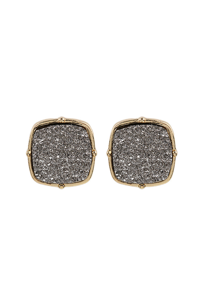 FE1919 - DRUZY POST SQUARE EARRINGS