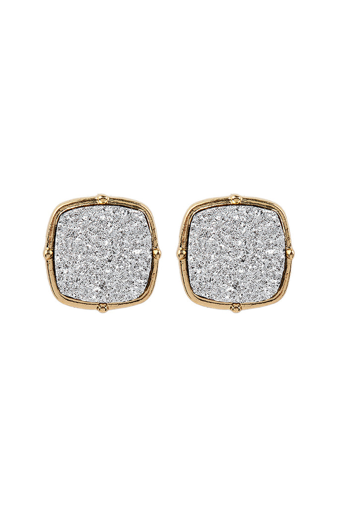 FE1919 - DRUZY POST SQUARE EARRINGS