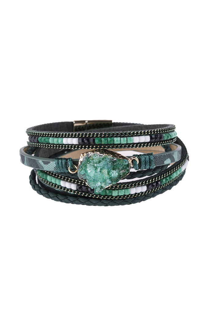 Metallic & Gray Rectangle Druzy Leather Wrap Bracelet
