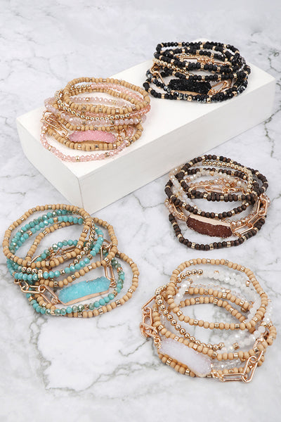 BEADED STONE CHARM BRACELET SET – Riah Fashion