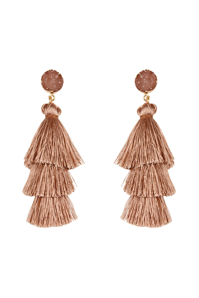 HDE2484 - ACRYLIC DRUZY POST TASSEL DROP EARRINGS