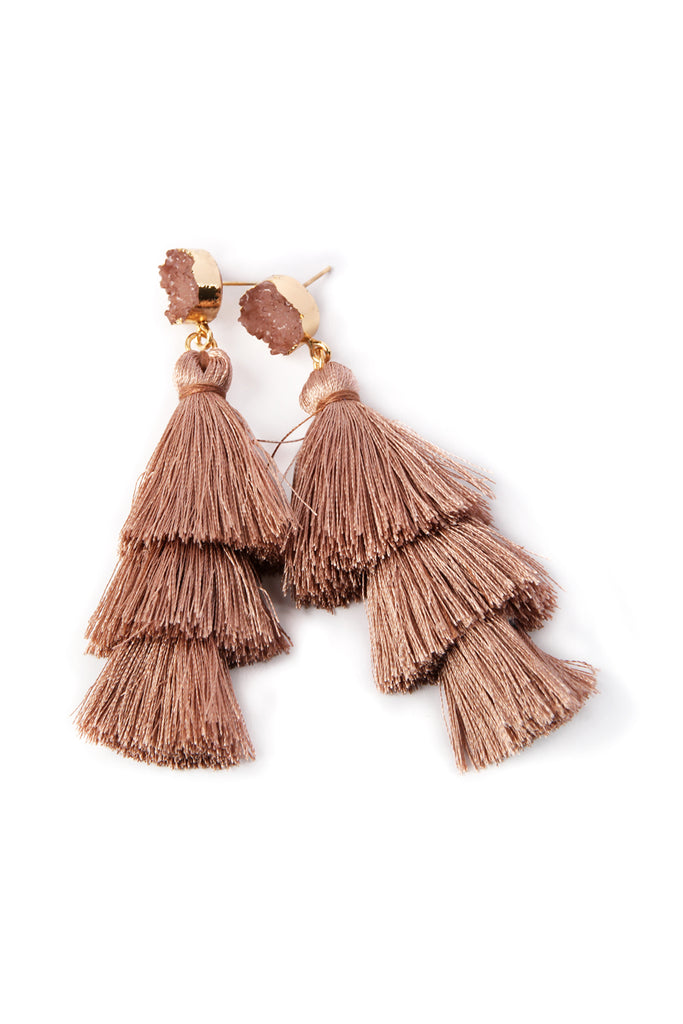 HDE2484 - ACRYLIC DRUZY POST TASSEL DROP EARRINGS