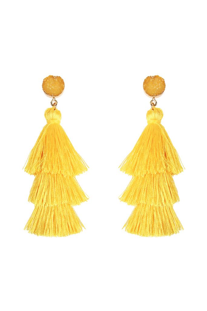 HDE2484 - ACRYLIC DRUZY POST TASSEL DROP EARRINGS