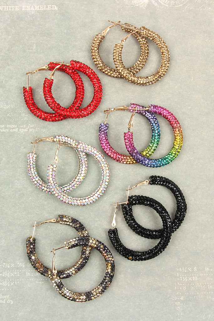 RHINESTONE COATED HOOP EARRINGS