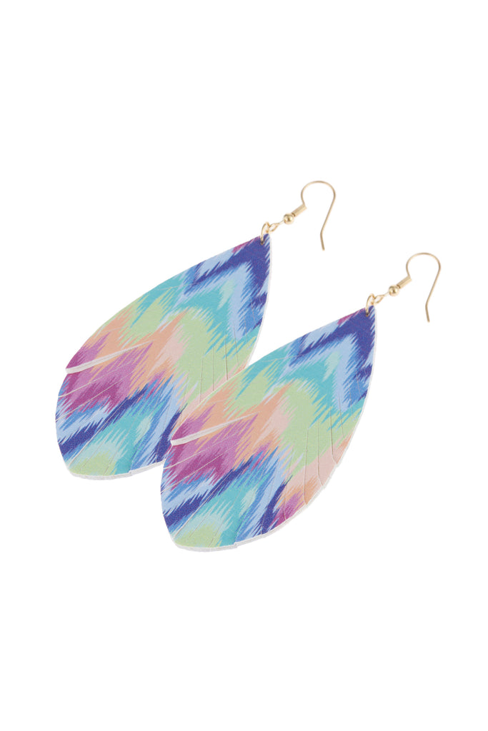 MULTICOLOR PRINTED LEATHER TASSEL HOOK EARRINGS