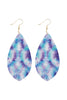 ABSTRACT BLUE VIOLET PRINTED LEATHER TASSEL HOOK EARRINGS