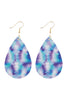 ABSTRACT BLUE VIOLET PRINTED LEATHER TEARDROP HOOK EARRINGS