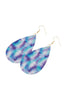 ABSTRACT BLUE VIOLET PRINTED LEATHER TEARDROP HOOK EARRINGS