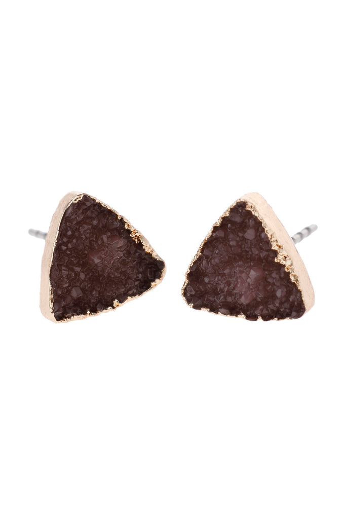 TRIANGLE DRUZY STONE STUD EARRINGS