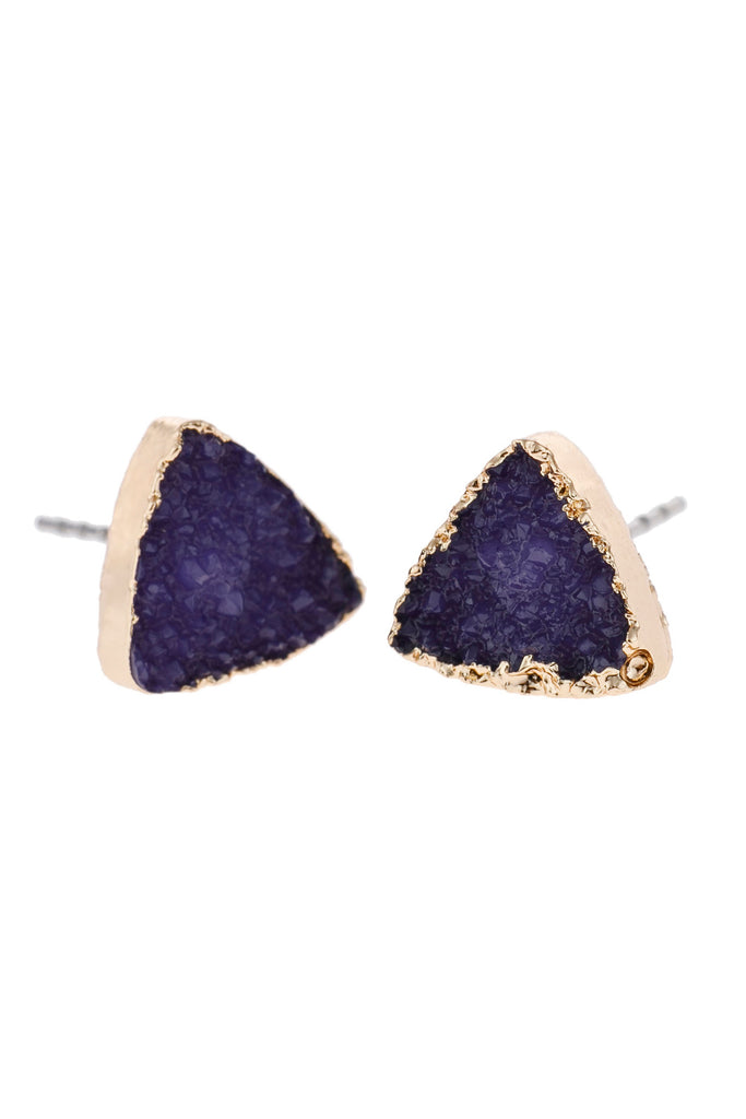 TRIANGLE DRUZY STONE STUD EARRINGS