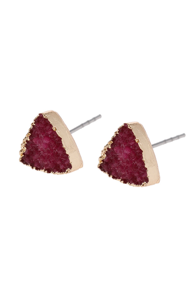 TRIANGLE DRUZY STONE STUD EARRINGS