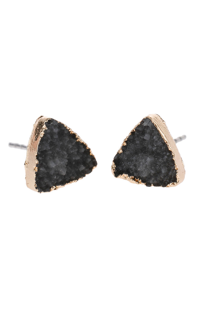 TRIANGLE DRUZY STONE STUD EARRINGS