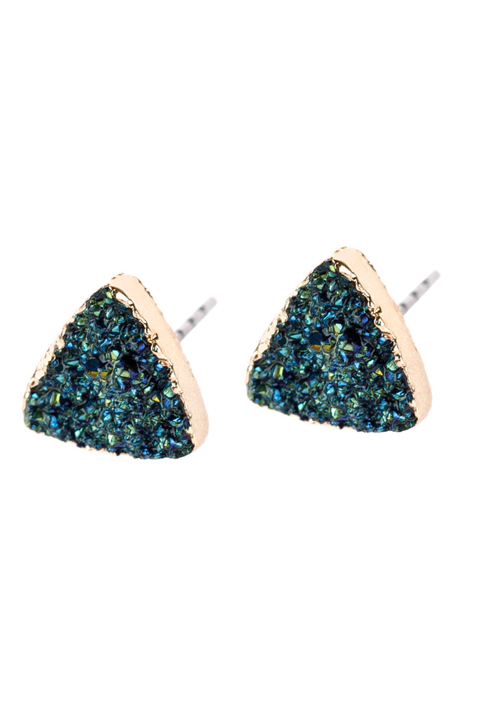 TRIANGLE DRUZY STONE STUD EARRINGS