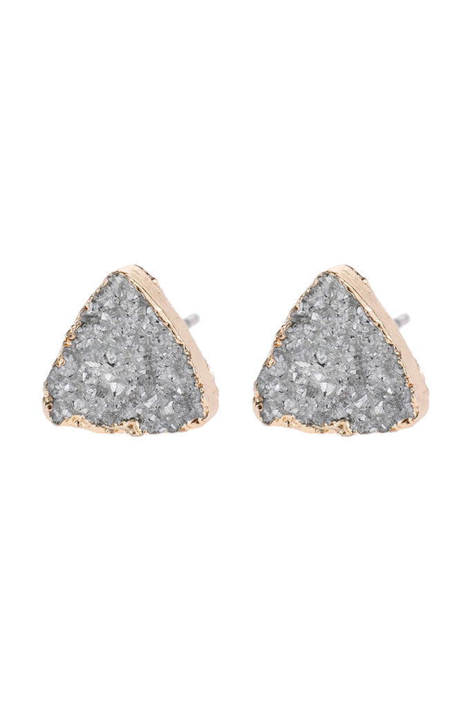 TRIANGLE DRUZY STONE STUD EARRINGS