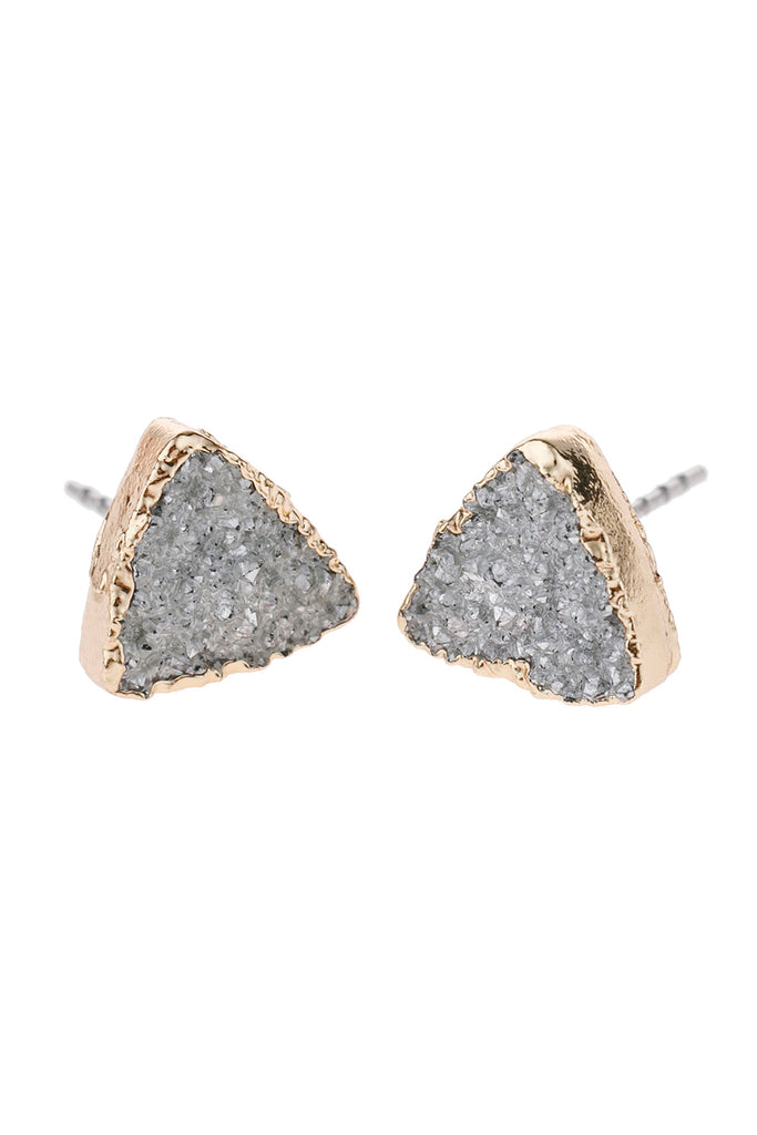 TRIANGLE DRUZY STONE STUD EARRINGS