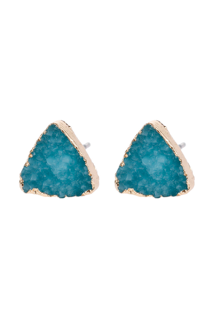 TRIANGLE DRUZY STONE STUD EARRINGS