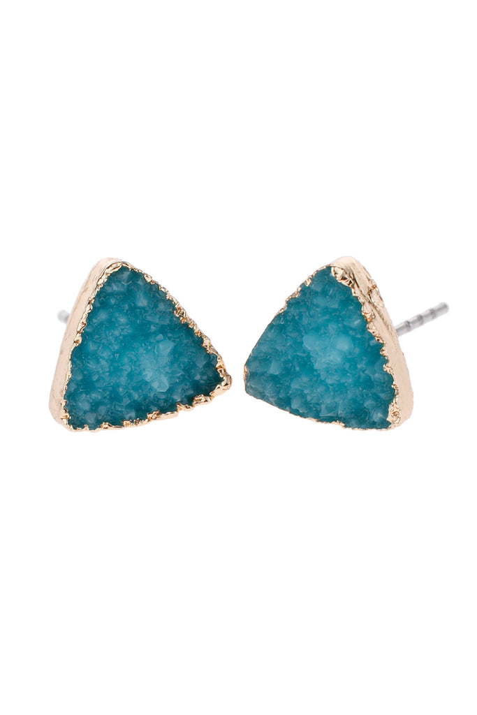 TRIANGLE DRUZY STONE STUD EARRINGS